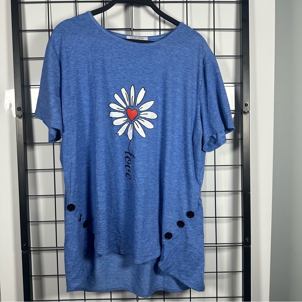 LiliCloth Steel Blue Love Flower Tunic Women's XL